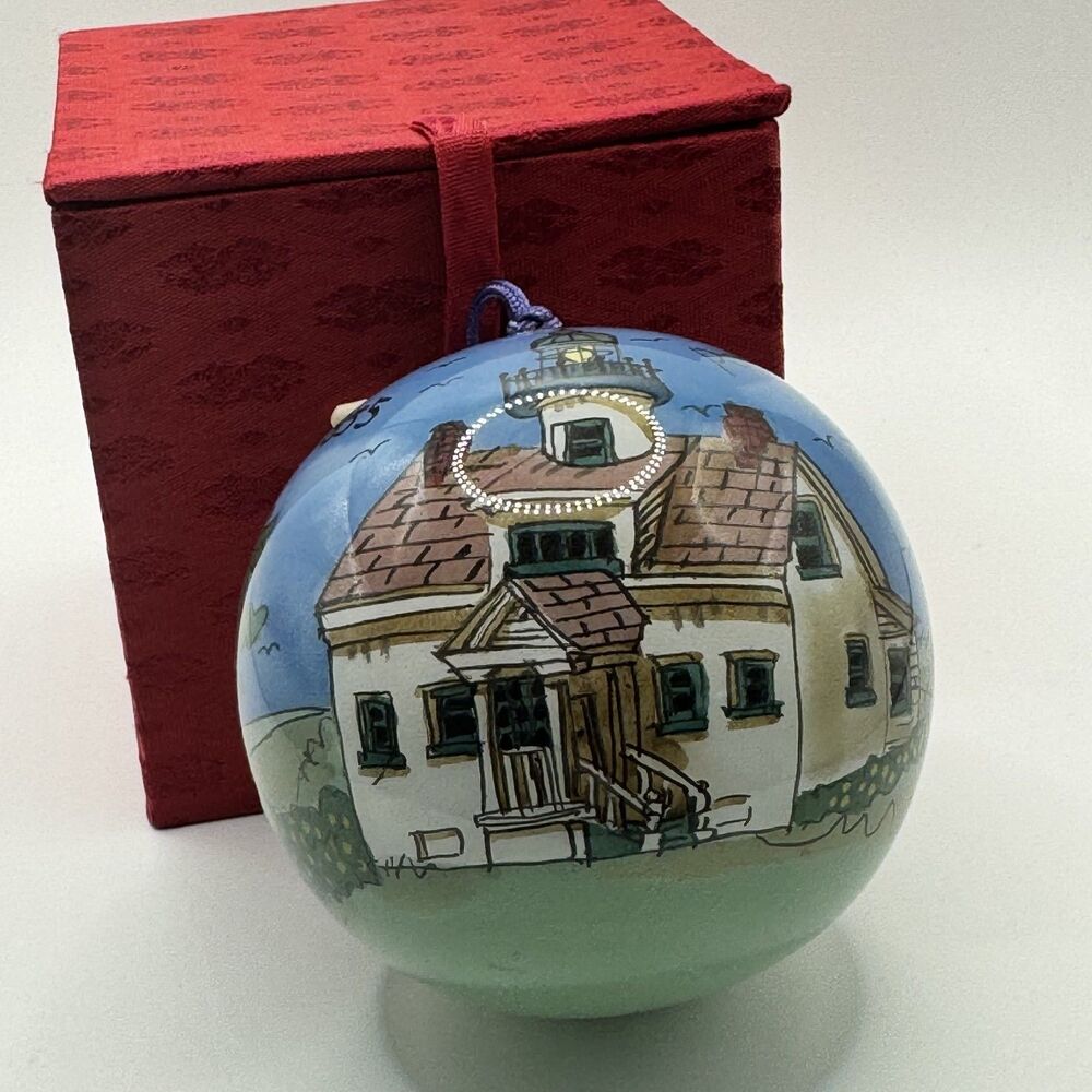 Vintage Point Pinos Lighthouse 1855 Inside Painted Glass Christmas Ornament